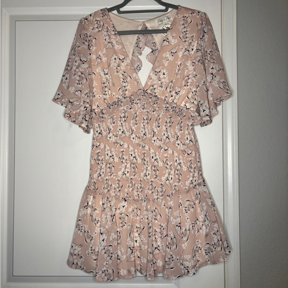 She + Sky Blush Floral Mini Dress